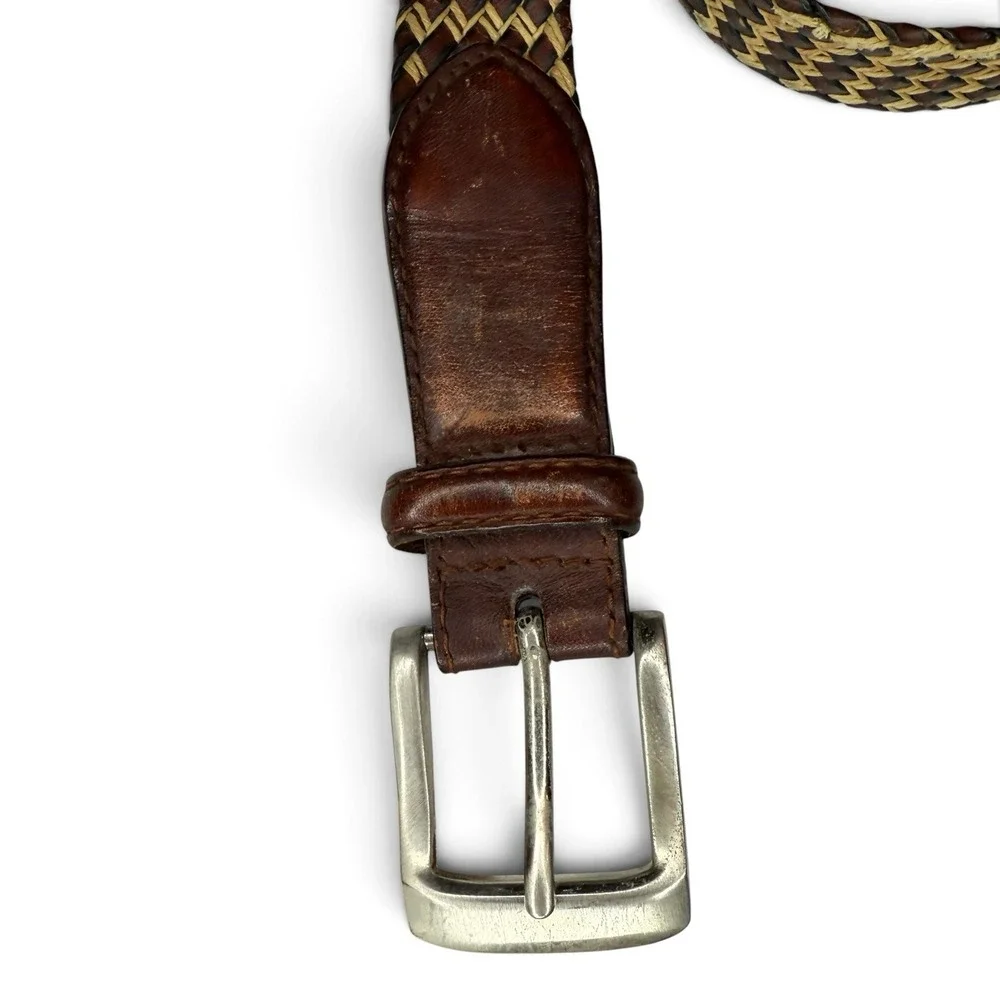 Fossil Braided Woven Brown/Cream Leather Belt Size 38/95